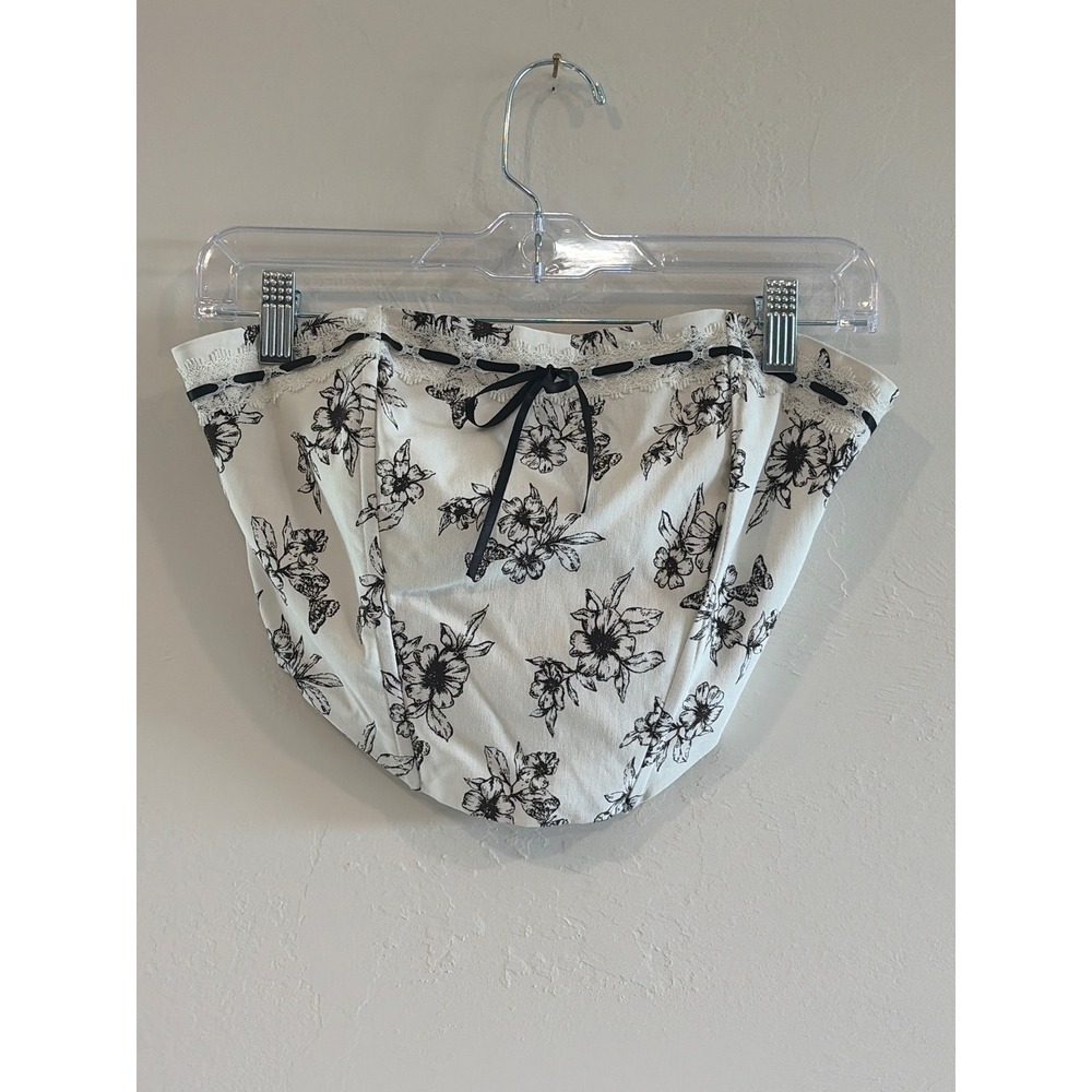 Beverly and Beck Floral Butterfly Corset Tube Top White Black Lace Trim XS